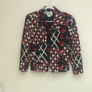 Beautiful Black Red And Cream Silk          Teri Jon Jacket